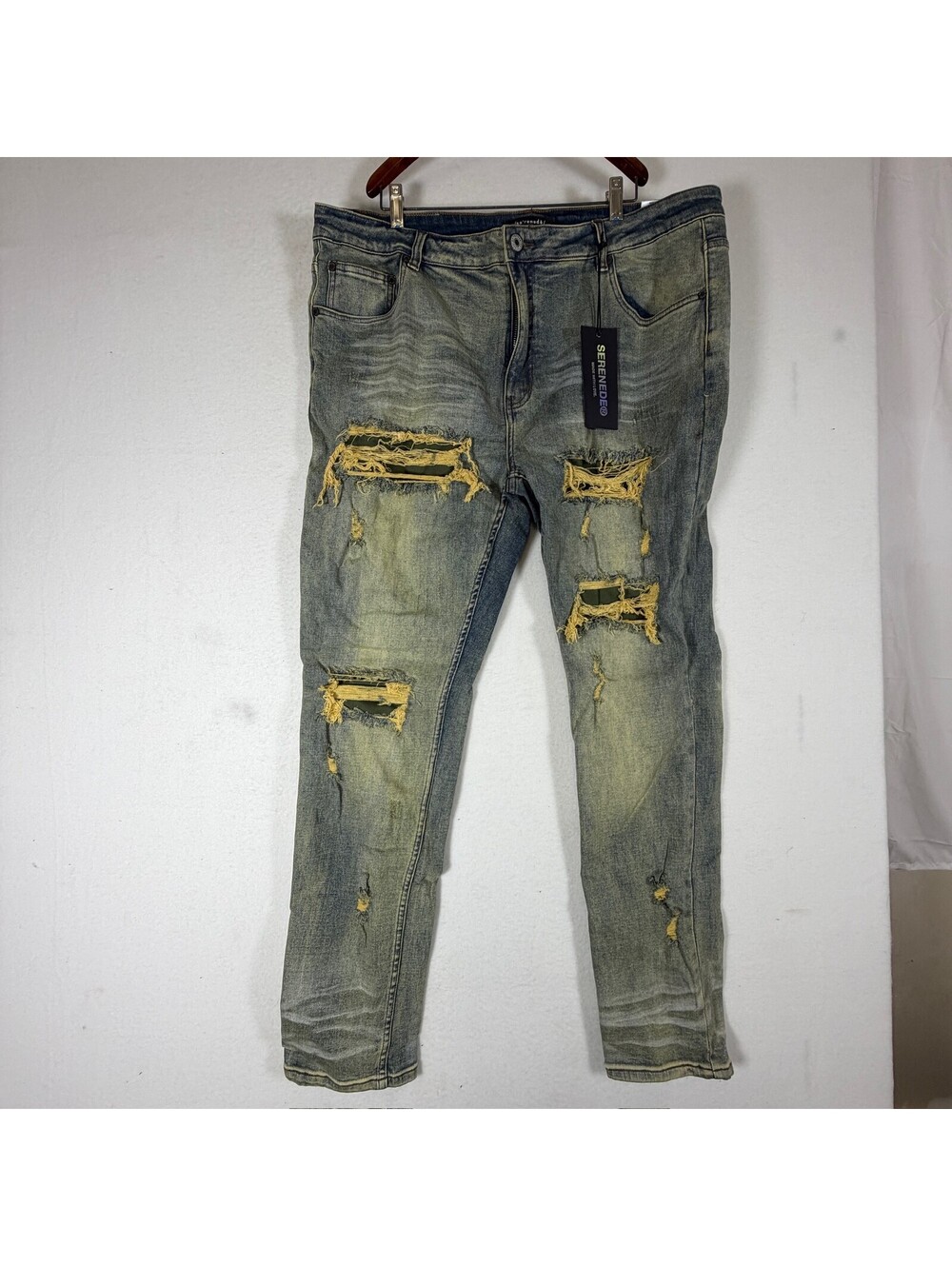 Serenede Men's Distressed Slim Fit Jeans Size 42 Blue Storage D-11